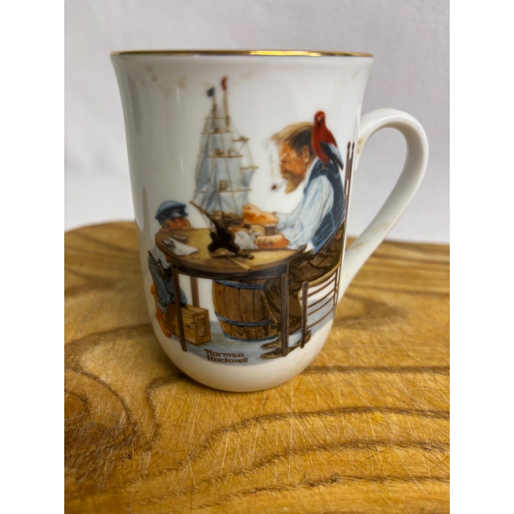 Vintage Norman Rockwell Museum 1982 For A Good Boy White Gold Rim Coffee Mug